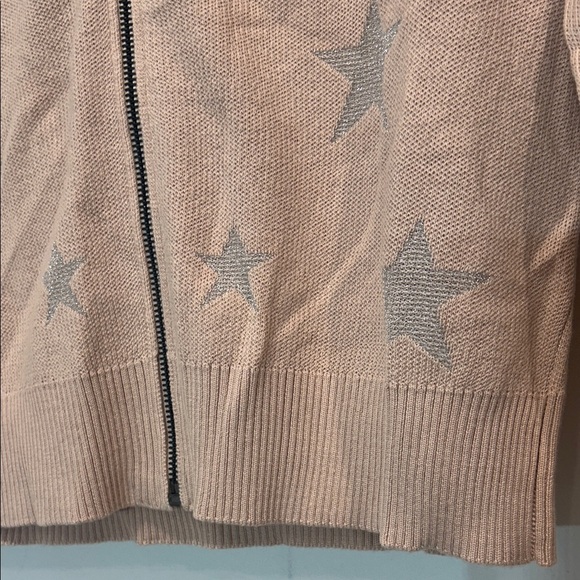 Chaser Cream Rose Metallic Silver Star Cardigan zip up sweater hooded medium new - Picture 3 of 7